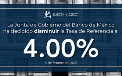 La Junta de Gobierno de Banxico decidió disminuir la tasa de referencia al 4%